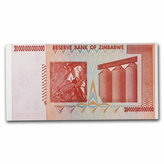 2008 Zimbabwe 20 Trillion Dollars Miner/Grain Elevators Unc 2008 Zimbabwe 20 Trillion Dollars Miner/Grain Elevators Unc
